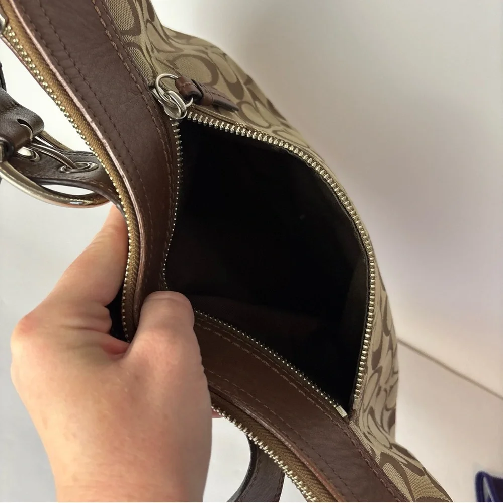 Coach Hobo Tan and Brown Signature Shoulder Bag Canvas Leather - Picture 10 of 12